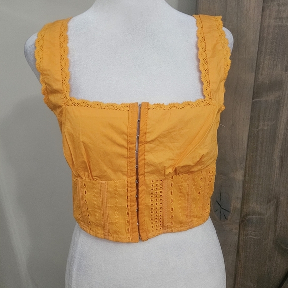 FOREVER 21 Lace Trim Corset Cotton Crop Top In Orange. Size Small NWT - Picture 5 of 16